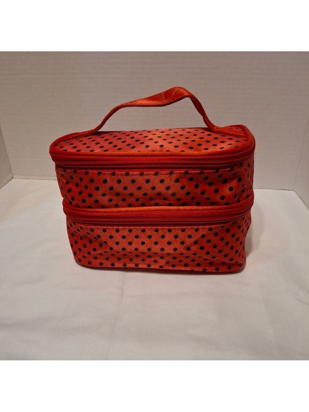 Red Polka Dot Double-Zip Cosmetic Makeup Travel Train Case Nwot